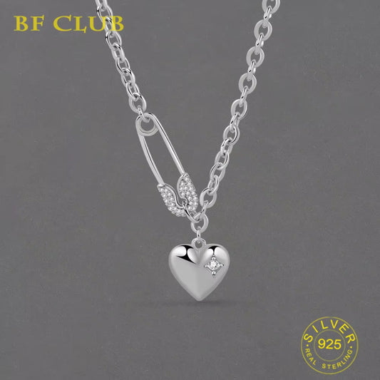 Silver Color Necklace for Women Clip Heart Shape O Chain Chocker Chirstamas Gift Fashion Trendy Fine Jelwery