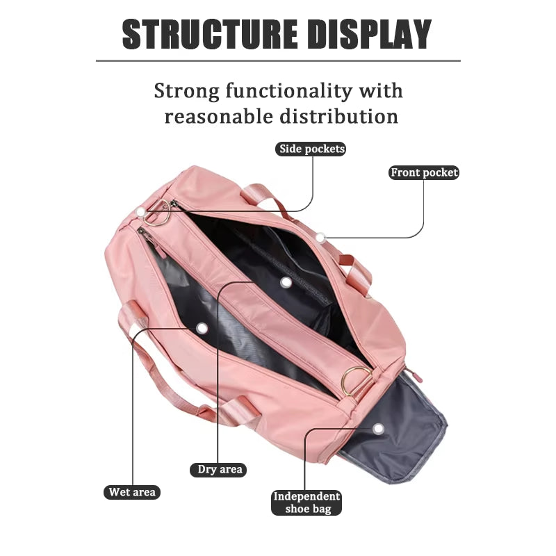 Women Sports Gym Bag Travel Dry Wet Bag Men Handbag Multifunction Swimming Shoulderbag Black Pink