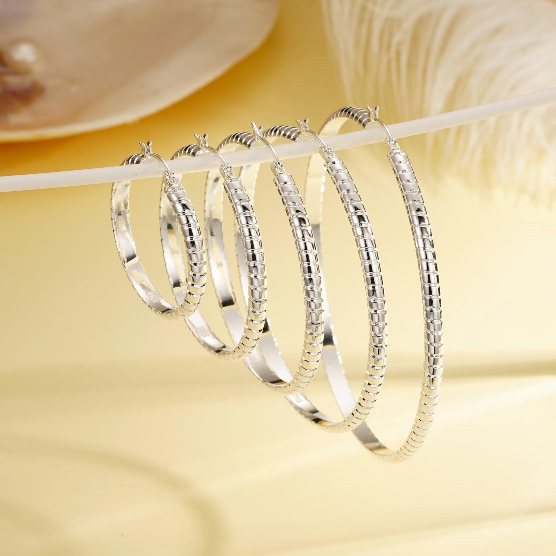 2 Pairs Big Large Extra Chunky White Gold S925 Sterling Silver Hoop Earrings for Women,Hypoallergenic 4Mm Thick Silver Hoop Earrings Set 30/40MM Girlfriend Valentine'S Day Christmas Jewelry Gift