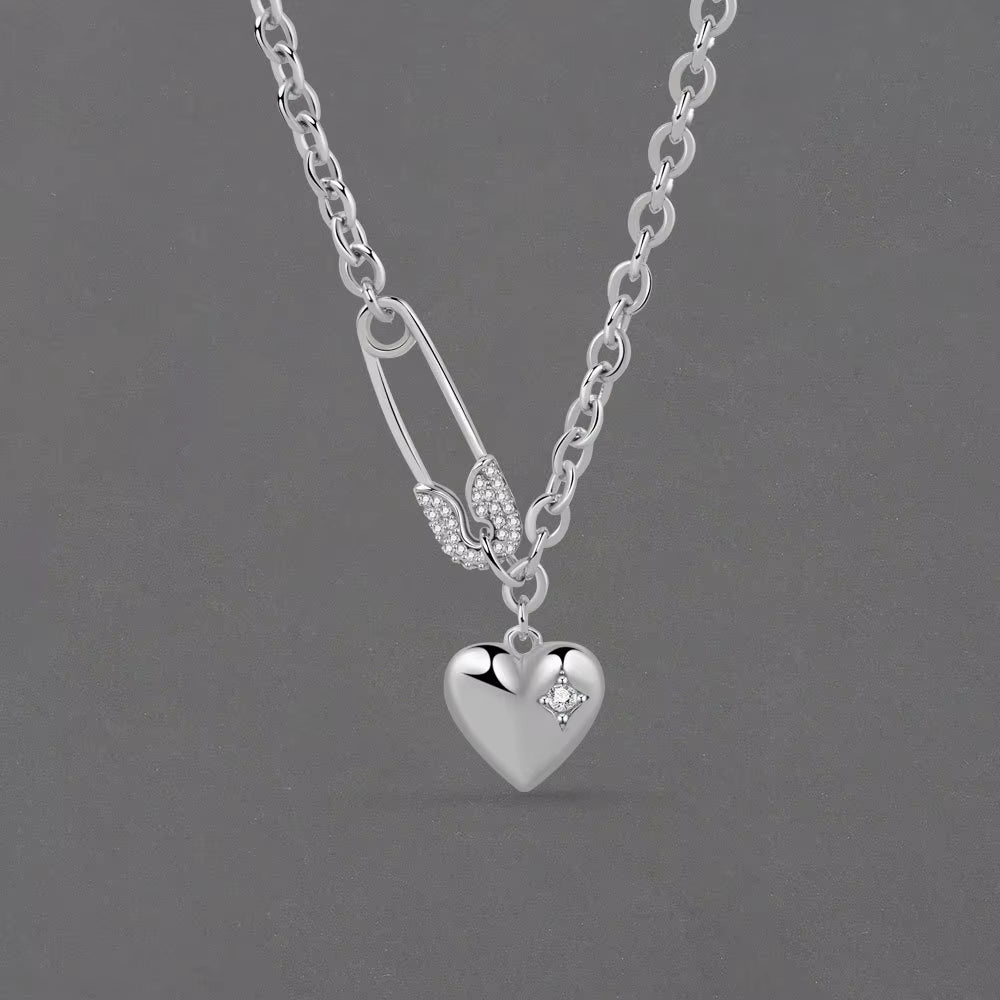 Silver Color Necklace for Women Clip Heart Shape O Chain Chocker Chirstamas Gift Fashion Trendy Fine Jelwery