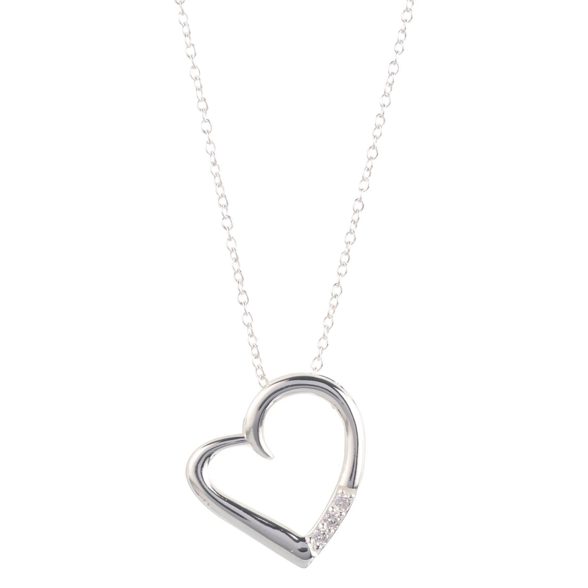 14K Silver Plated Necklace Love Heart Pave Pendant Necklace