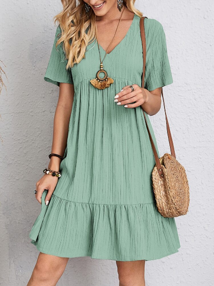 V-neck Short Sleeve Dress \