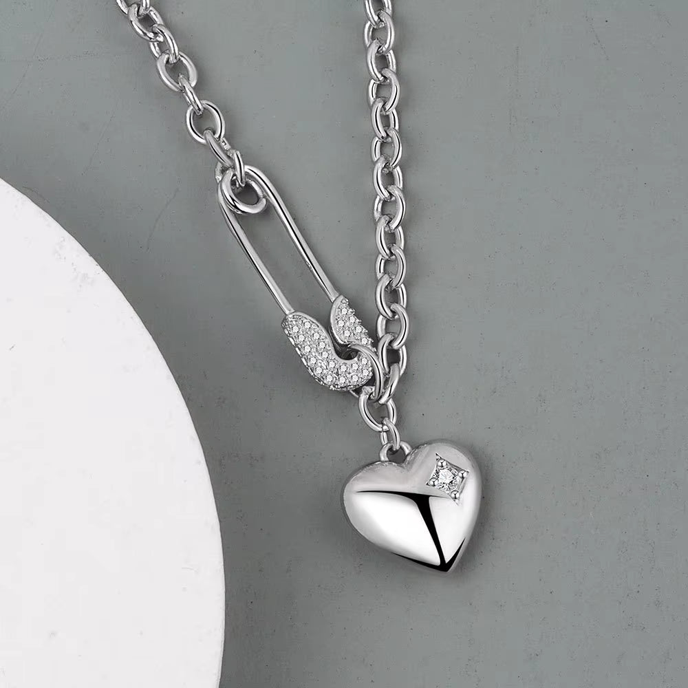 Silver Color Necklace for Women Clip Heart Shape O Chain Chocker Chirstamas Gift Fashion Trendy Fine Jelwery