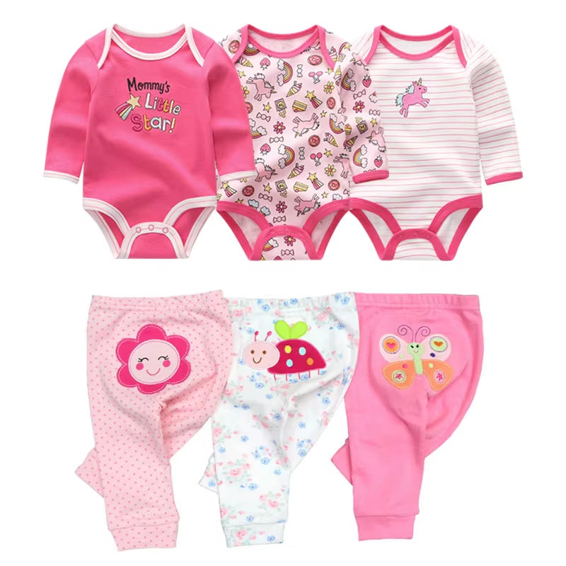 2022 Cotton 6/8PCS Newborn Baby Boy Clothes 0-12M Autumn Bodysuits+Pants Boys Baby Clothing Sets Full Sleeve Baby Girl Clothes