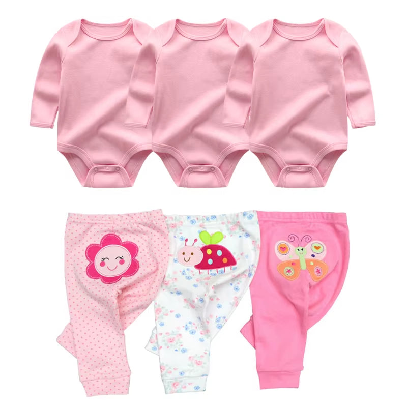 2022 Cotton 6/8PCS Newborn Baby Boy Clothes 0-12M Autumn Bodysuits+Pants Boys Baby Clothing Sets Full Sleeve Baby Girl Clothes