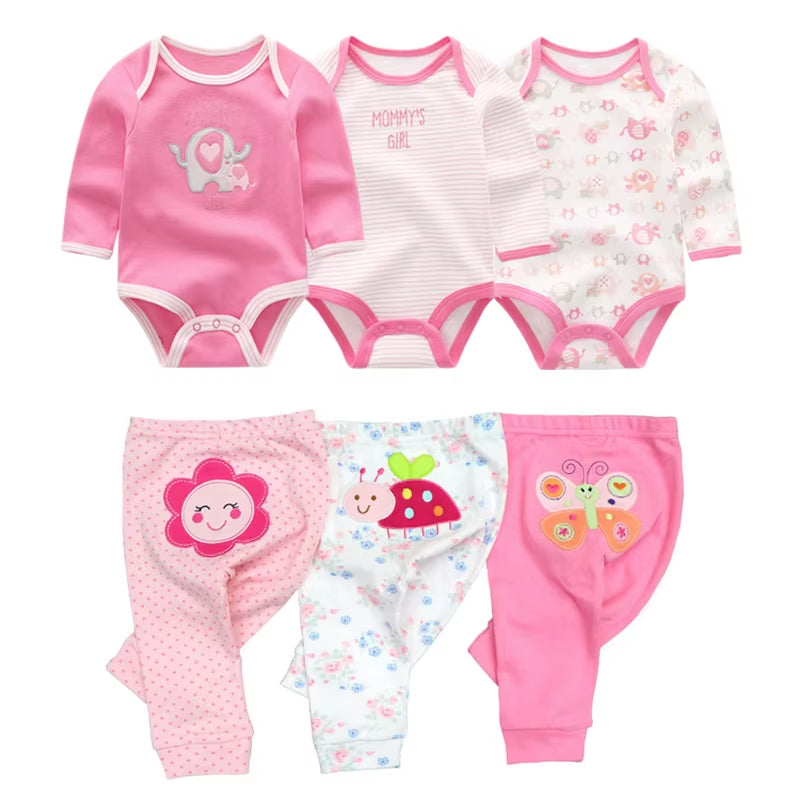 2022 Cotton 6/8PCS Newborn Baby Boy Clothes 0-12M Autumn Bodysuits+Pants Boys Baby Clothing Sets Full Sleeve Baby Girl Clothes