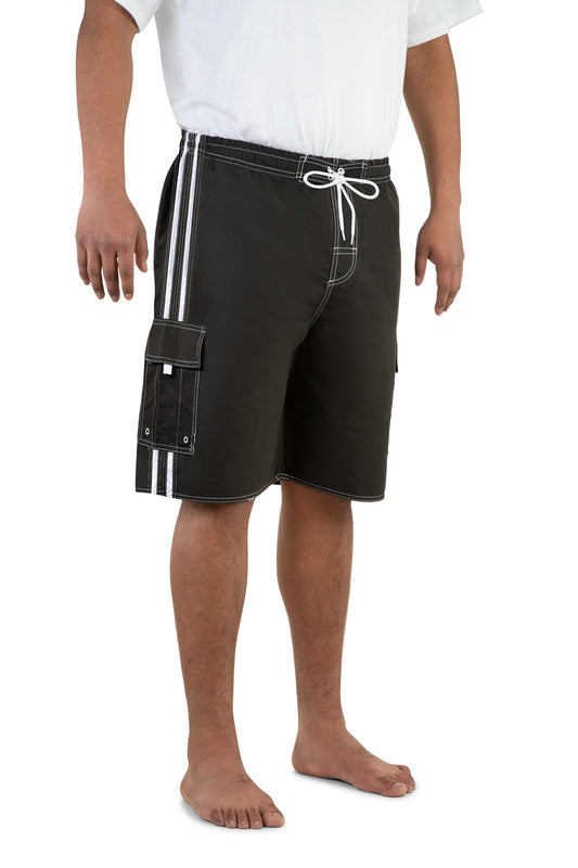 Men'S Board Beach Swim Trunks Shorts with Cargo Pockets-5104-Blk-Wht-3Xl