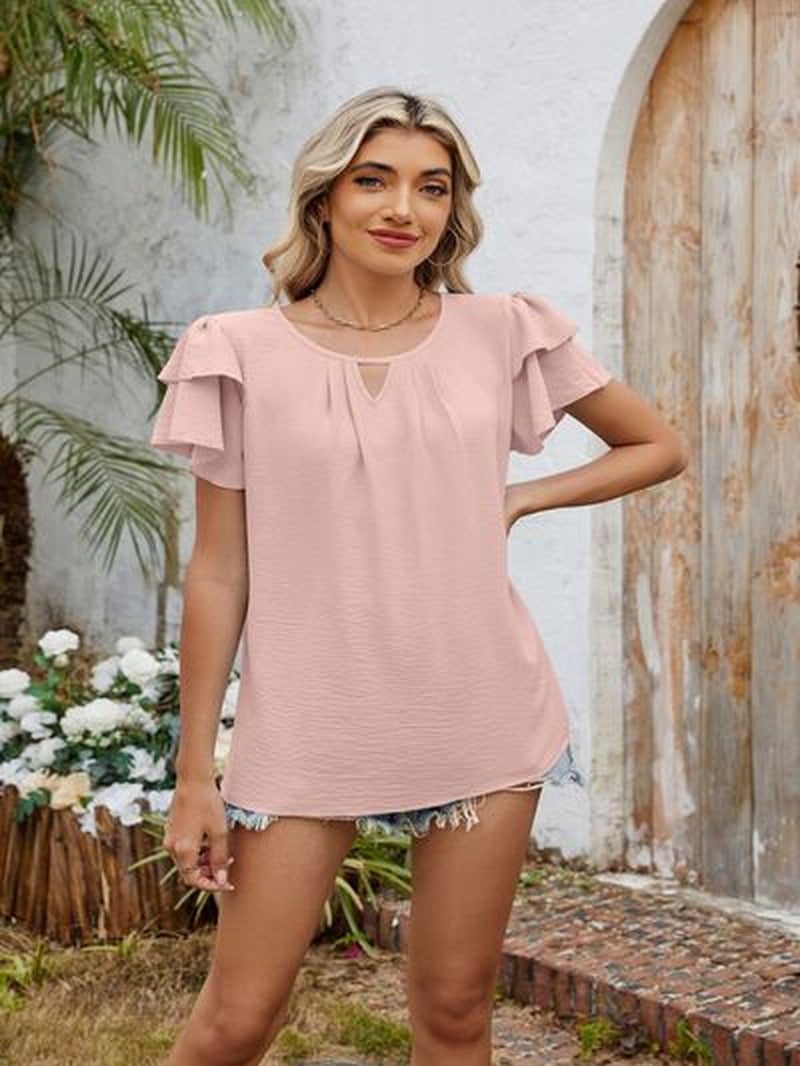 Cutout round Neck Short Sleeve Blouse