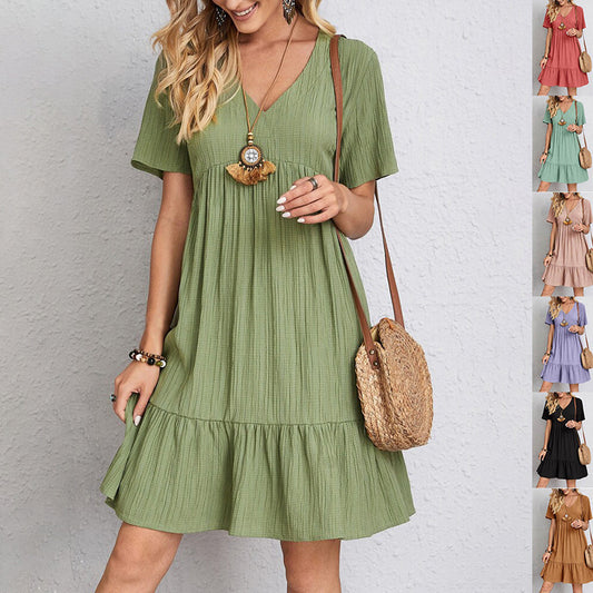 V-neck Short Sleeve Dress \