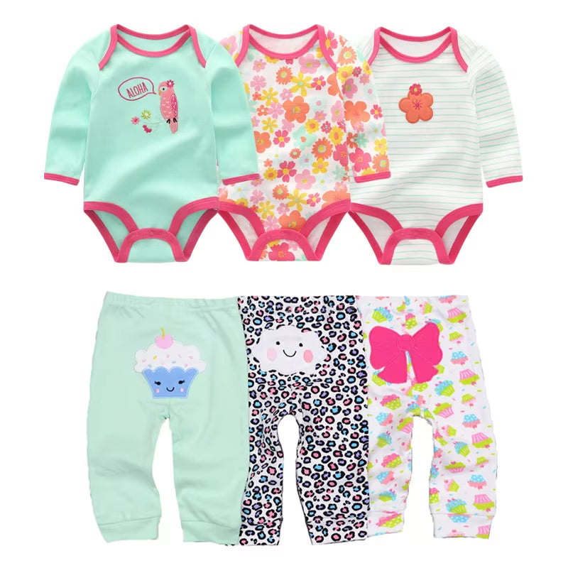 2022 Cotton 6/8PCS Newborn Baby Boy Clothes 0-12M Autumn Bodysuits+Pants Boys Baby Clothing Sets Full Sleeve Baby Girl Clothes