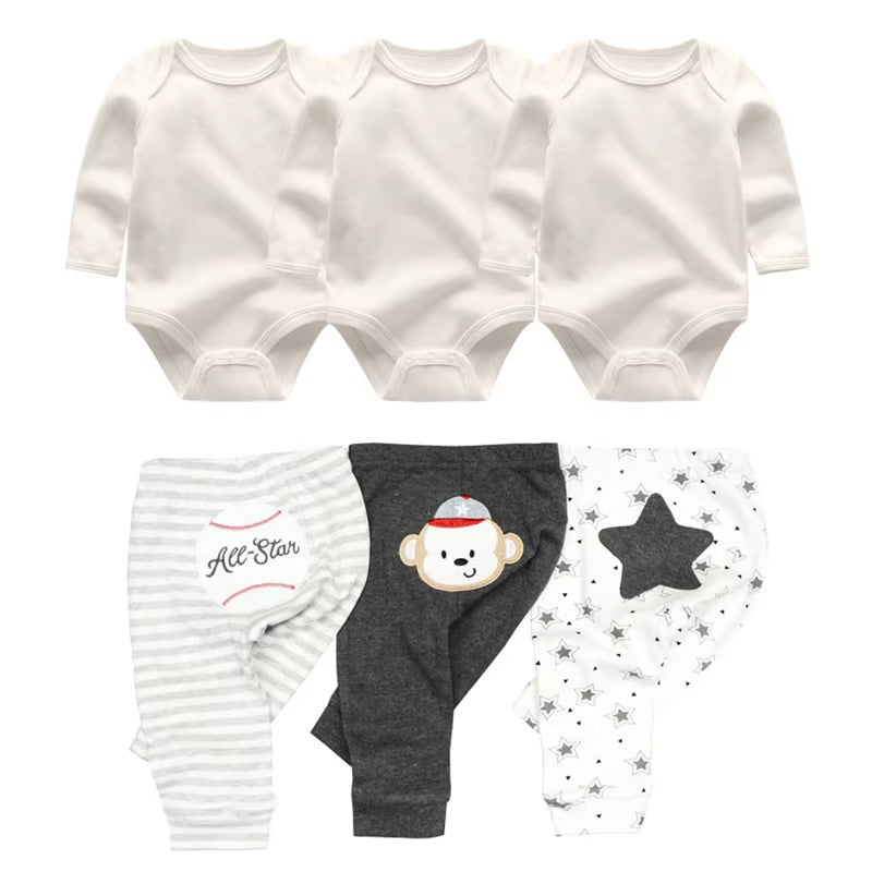 2022 Cotton 6/8PCS Newborn Baby Boy Clothes 0-12M Autumn Bodysuits+Pants Boys Baby Clothing Sets Full Sleeve Baby Girl Clothes