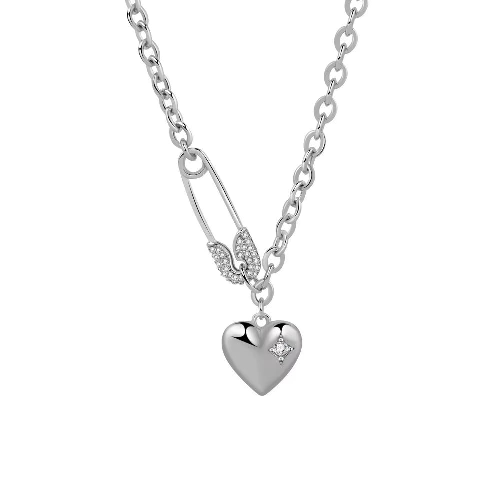 Silver Color Necklace for Women Clip Heart Shape O Chain Chocker Chirstamas Gift Fashion Trendy Fine Jelwery