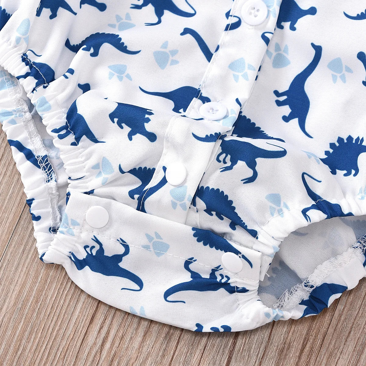 Summer Toddler Boys Dinosaur Printed Clothes Suit with Handsome Hat Bow for Baby Kids Fashion Short-Sleeved Newborn Romper Set