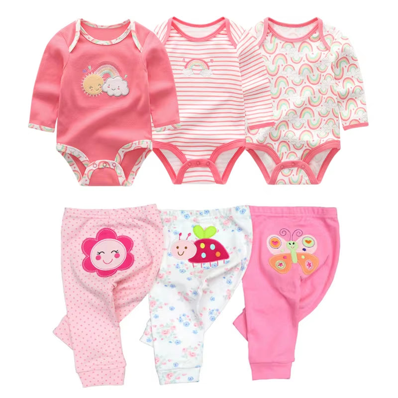 2022 Cotton 6/8PCS Newborn Baby Boy Clothes 0-12M Autumn Bodysuits+Pants Boys Baby Clothing Sets Full Sleeve Baby Girl Clothes