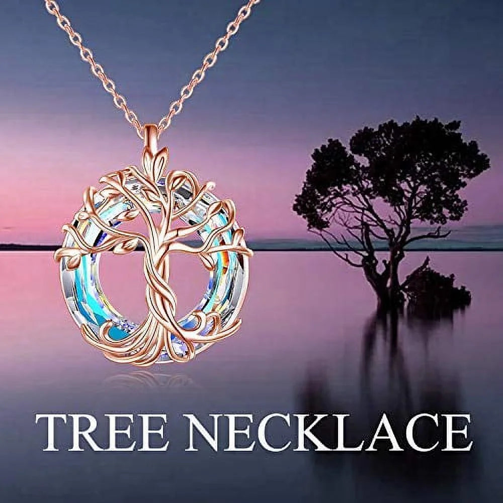 Valentines Day Gifts Tree of Life Necklace for Women 925 Sterling Silver Family Tree Austrian Crystal Jewelry Valentines Day Anniversary Birthday Mothers Day Gifts for Her Mom